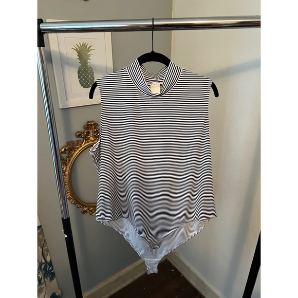 H&M Tops - H&M Ribbed Mock Neck Black & White Stripped Tank Bodysuit Size XXL